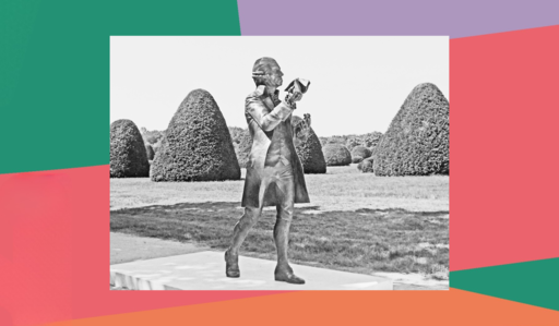 Statue von Haydn in einem Park, farbiger Rahmen